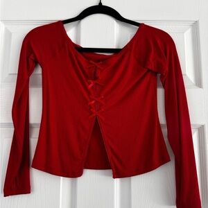 Pac Sun Est.PAC red Front Bow Crop Top long sleeve ribbed size S NWOT